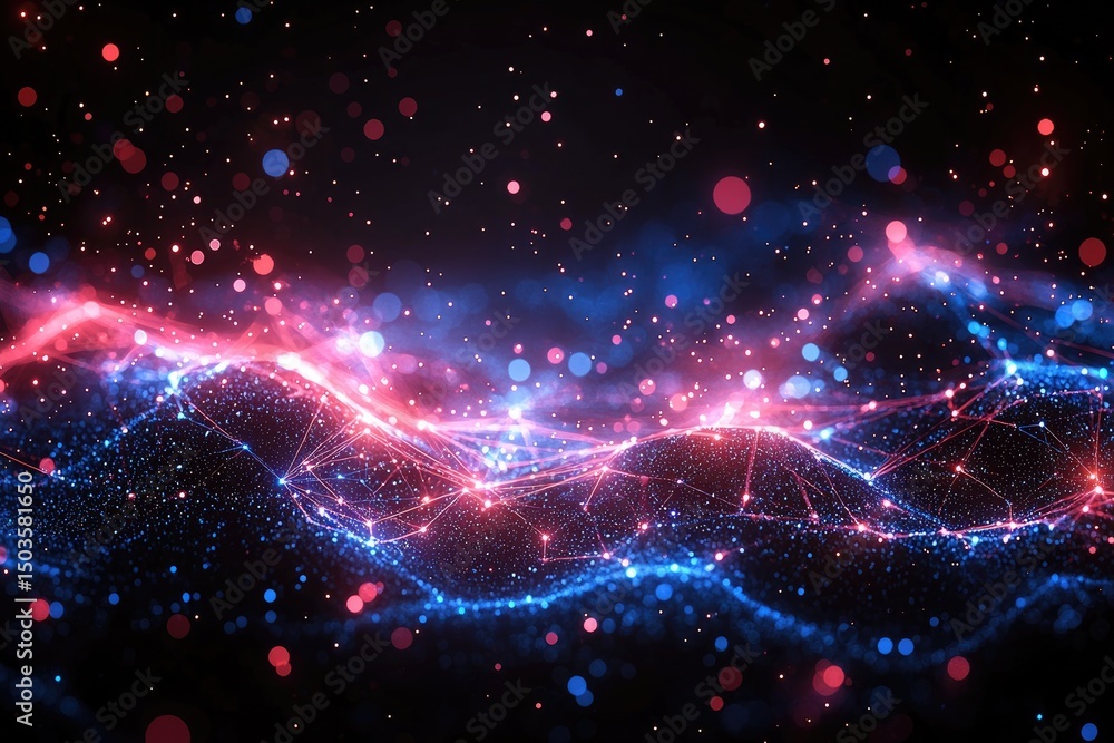 Abstract digital landscape of interconnected points and glowing waves. Abstract digital landscape of interconnected points and glowing waves.