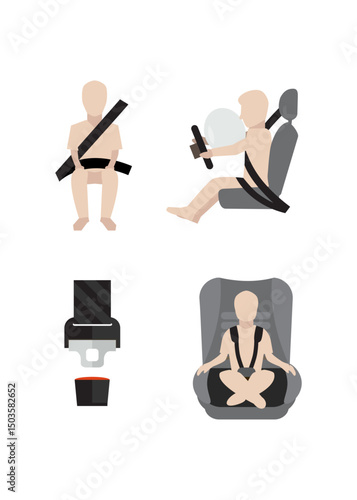 Seat belts and airbags car. Vector illustration. Stock Illustration.