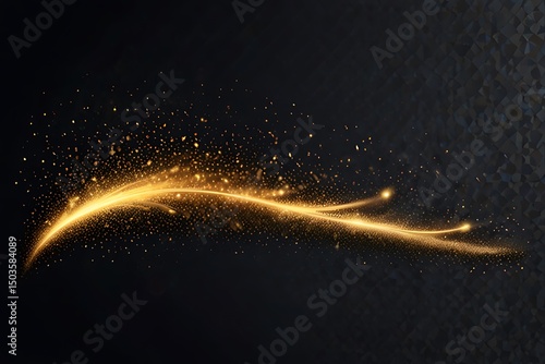 Abstract golden light trail with sparkles on black background