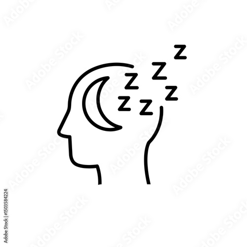 Sleep disorder icon with head, moon, and broken zzz symbols.  