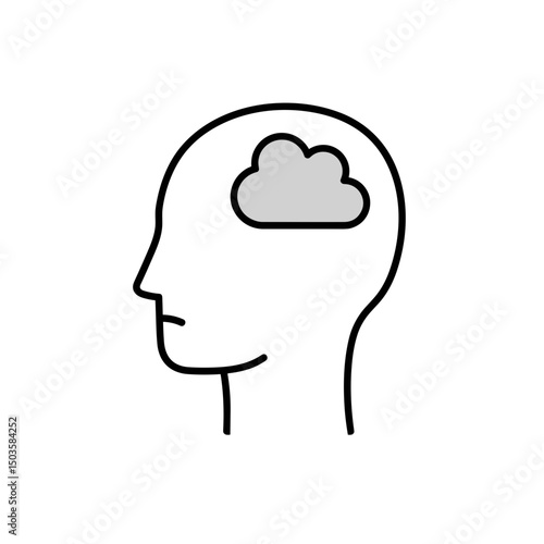 Apathy icon - head with gray cloud inside.  Apathy concept shows human head profile with gray cloudy thought bubble inside. This apathy illustration is perfect for mental health awareness campaigns 