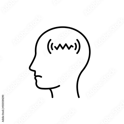 Parkinson’s disease symbol. Head with shaky, vibrating lines inside symbolizing tremors. Parkinson’s concept for medical awareness campaign.  