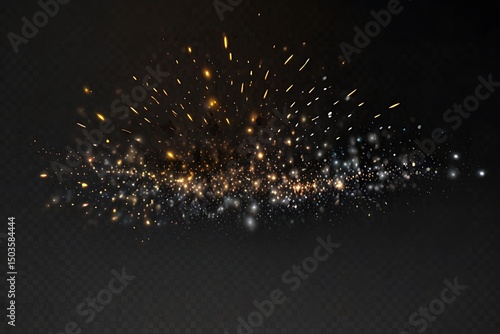 Glowing sparks and dust particles on black background