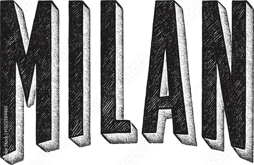 Exploring Milan through vintage inspired typography representing the city's vibrant culture isolated on transparent background. Vector illustration.