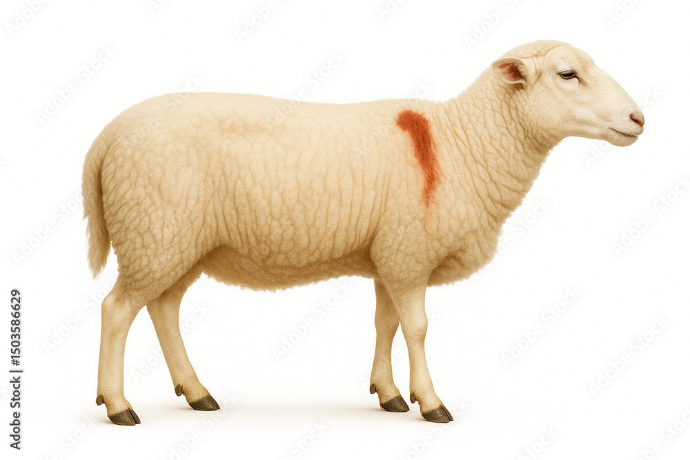 Fototapeta premium Cream colored sheep profile view isolated on white background