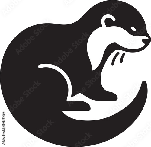 Minimalist Black and White Otter Illustration for Designers