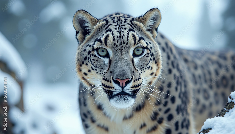 Fototapeta premium Snow Leopard Portrait in Winter Landscape