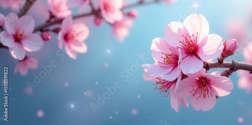 Wallpaper Mural Delicate pink & blue cherry blossoms, serene spring floral design, beautiful, wedding Torontodigital.ca
