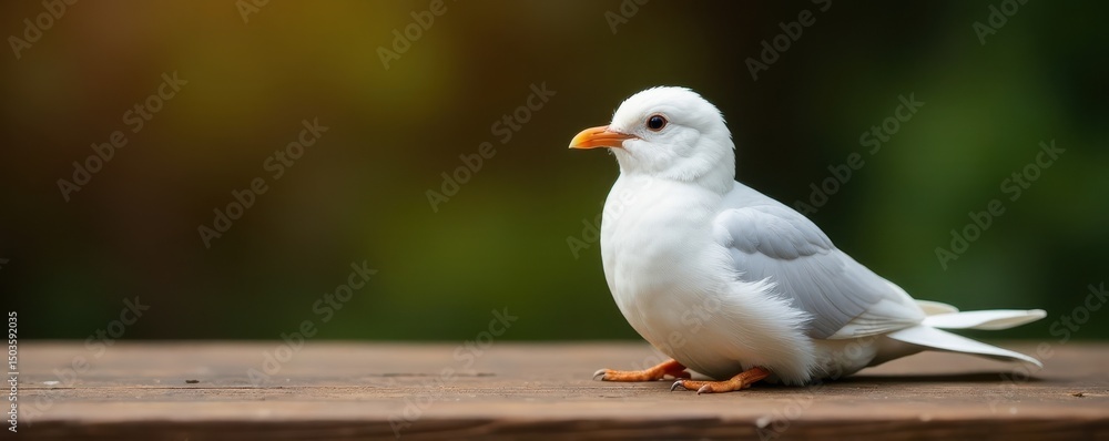Obraz premium Pure white bird rests on rustic brown wooden table , wild, vintage, background