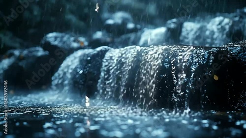 Wallpaper Mural Rain cascading over rocks, musical notes in the water Torontodigital.ca