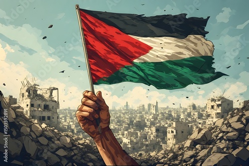 Palestinian Flag Waving Amidst Ruins A Symbol of Hope and Resilience