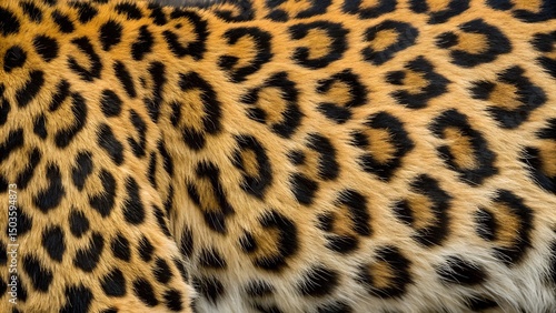 a close-up photograph focusing on the fur of a leopard. The style is naturalistic, capturing the intricate pattern of the animal's coat