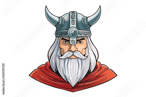 Color portrait of a frowning angry Celtic warrior in a horned helmet, Viking or Gallic warrior,