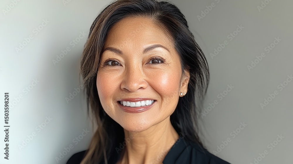 Smiling mature woman portrait against a neutral backdrop. Smiling mature woman portrait against a neutral backdrop.