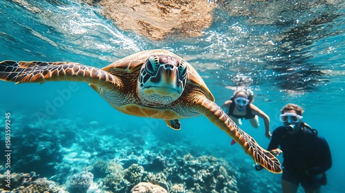Wallpaper Mural A happy family of three snorkeling in the Maldives Torontodigital.ca