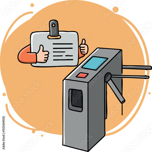 Access control turnstile with approval clipboard hand gesture vector illustration 