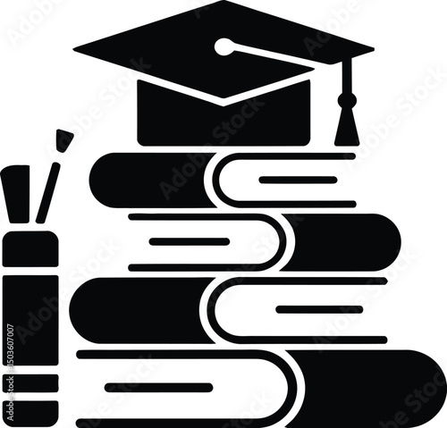 Illustration of graduation cap on a stack of books representing education and learning concepts