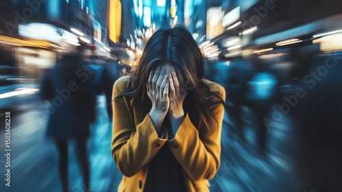 Wallpaper Mural A sad and anxious woman covering her face surrounded Torontodigital.ca