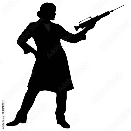 Silhouette of a Medical Professional Holding a Syringe Ready for a Vaccination