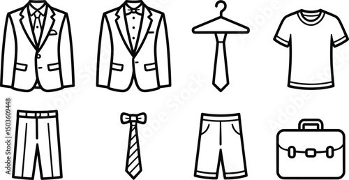 Vector illustration of formal and casual menswear clothes and accessories isolated on white background
