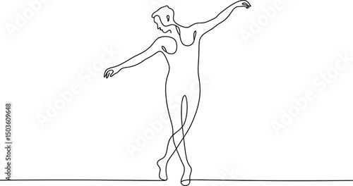 Minimalist continuous line drawing of graceful ballerina in dynamic ballet pose