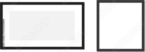 Old wooden rectangular picture blank frames vintage style with empty space against a gray background.