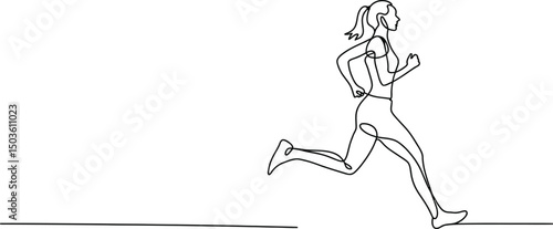Elegant single line drawing of a woman running representing fitness and exercise