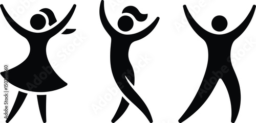 Silhouetted figures dancing cheerfully illustrating celebration happiness and activity