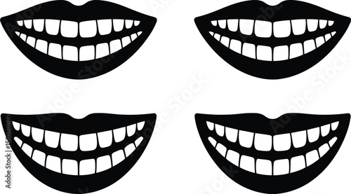A grid of smiling mouth silhouettes illustrating happiness, joy, and positive communication