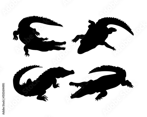 crocodile alligator silhouette set