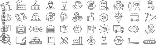 ベクターでモノクロの産業に関する線画アイコンセット
