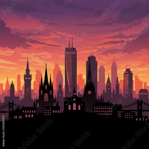 london skyline at sunset
