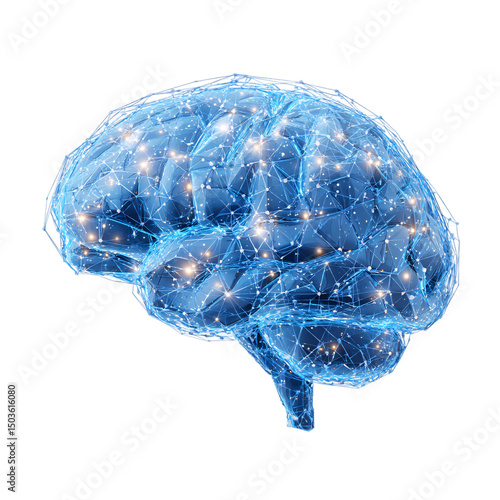 Abstract blue brain network isolated on transparent background