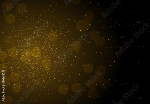 Golden glitter confetti falling on black vector background. Shining gold shimmer luxury design card. Christmas glowing snow.