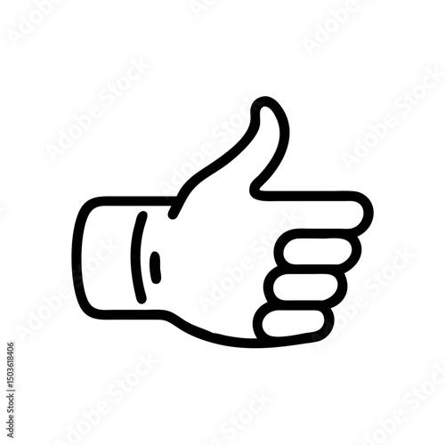 Thumbs up hand gesture in black outline, symbolizing approval or agreement