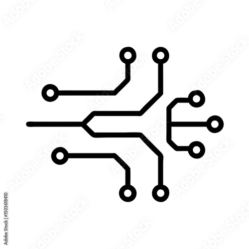 Simple black circuit board icon with branching lines represents technology and connectivity