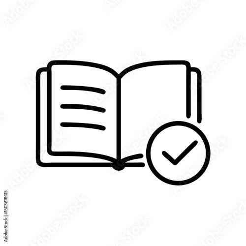 Open book icon with check mark, symbolizing verified information or approval