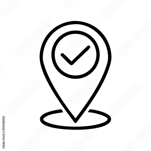 Location pin icon with check mark inside, symbolizing confirmed location or destination