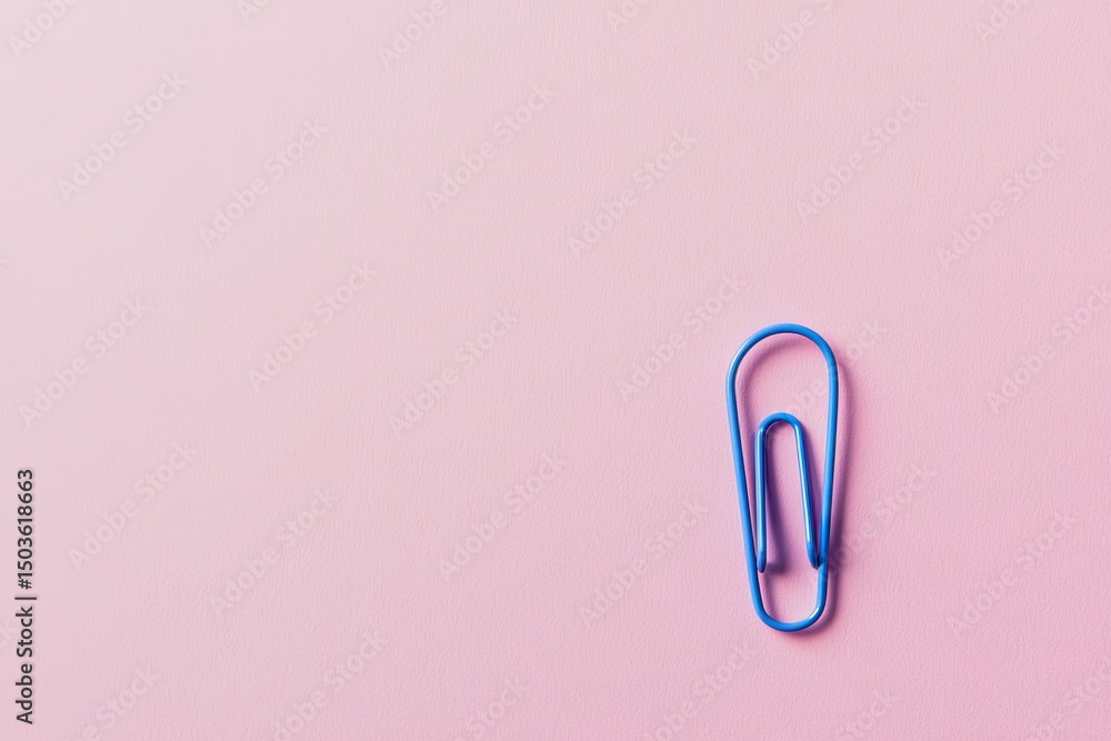 Single blue paperclip on a pink background. Single blue paperclip on a pink background.