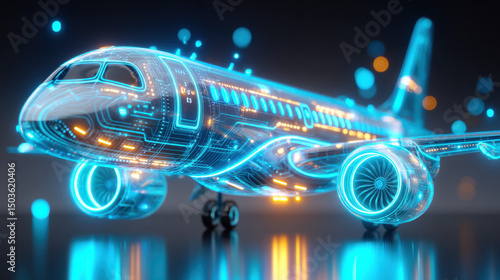 Futuristic Airplane: Digital Blueprint Visualization