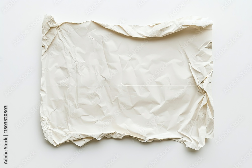 Obraz premium Crinkled off-white paper sheet.