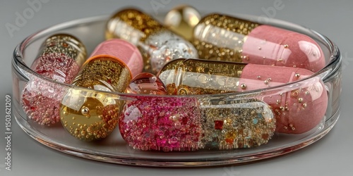 Assortment of Medicines in Petri Dish for Scientific Research