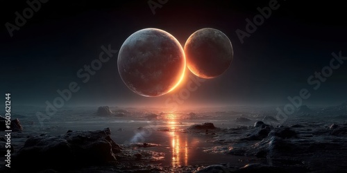 Backlit Pluto and Charon Illustration Highlighting Dwarf Planet and Moon