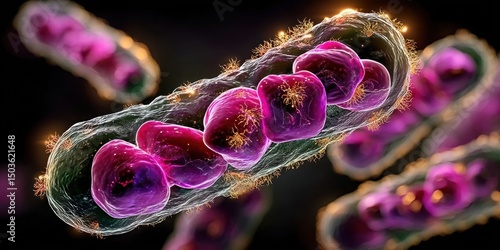 Colored Electron Micrograph of Rod-Shaped Escherichia coli Bacteria