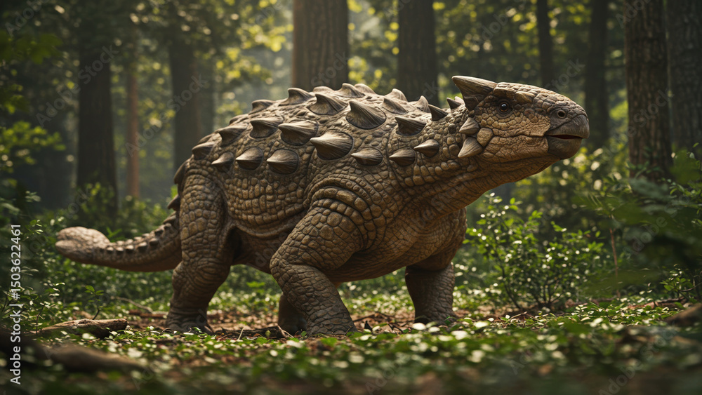 Obraz premium Armored Ankylosaurus in a Prehistoric Forest