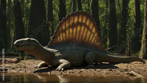 Dimetrodon Resting by the Water photo