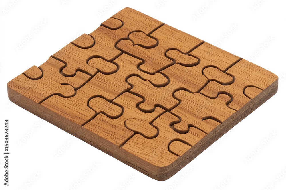 Fototapeta premium Wooden puzzle with intricate piece shapes.