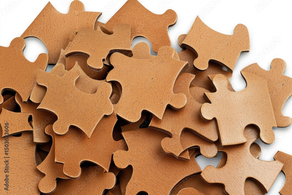 Fototapeta premium Close-up view of many wooden puzzle pieces.