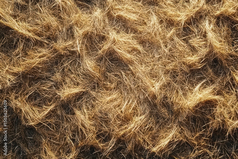 Obraz premium Close-up of dry golden brown grass carpet covering the ground creating a textured natural pattern
