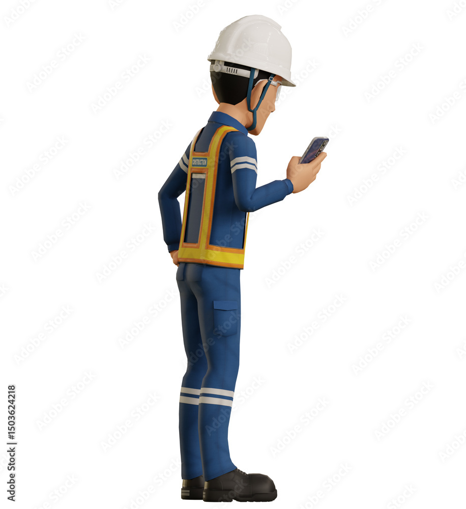 Isolate industrial worker is using the mobile phone on transparent background Isolate industrial worker is using the mobile phone on transparent background
